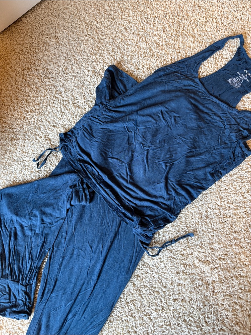 Adore Me Soft Navy Blue Women's Sleep Romper with Adjustable Ties
